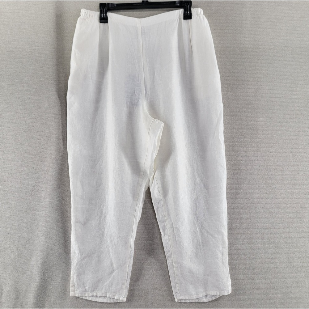 Flax Womens Pants 100% Linen Straight Pull On Coastal Ankle NEW Size Large White